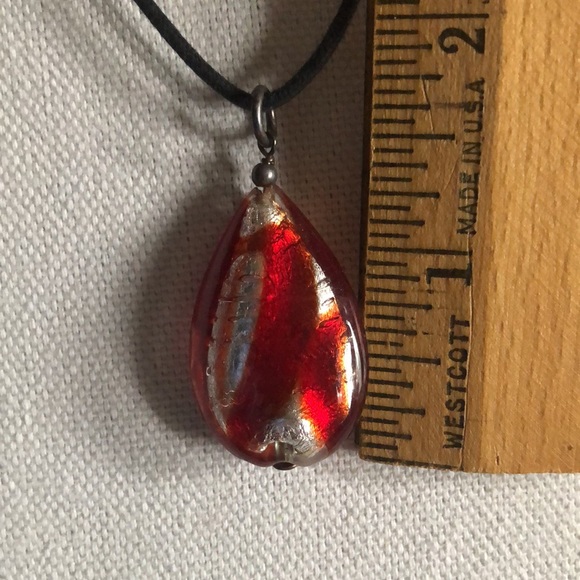 Murano Glass Red & Silver Teardrop Pendant - Picture 11 of 11